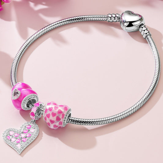 gon- Sterling Silver I Love Barbie Charms Bracelet Set With Enamel In White Gold Plated