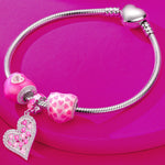 Sterling Silver I Love Barbie Charms Bracelet Set With Enamel In White Gold Plated (Includes bracelet and all charms shown)