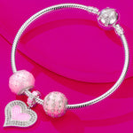 Sterling Silver Pink Date Charms Bracelet Set With Enamel In White Gold Plated (Includes bracelet and all charms shown)