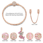 Sterling Silver Fantasy Island Charms Bracelet Set With Enamel In Rose Gold Plated (Includes bracelet and all charms shown)