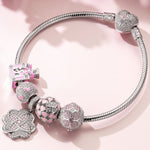 Sterling Silver Crush On You Charms Bracelet Set With Enamel In White Gold Plated (Includes bracelet and all charms shown)