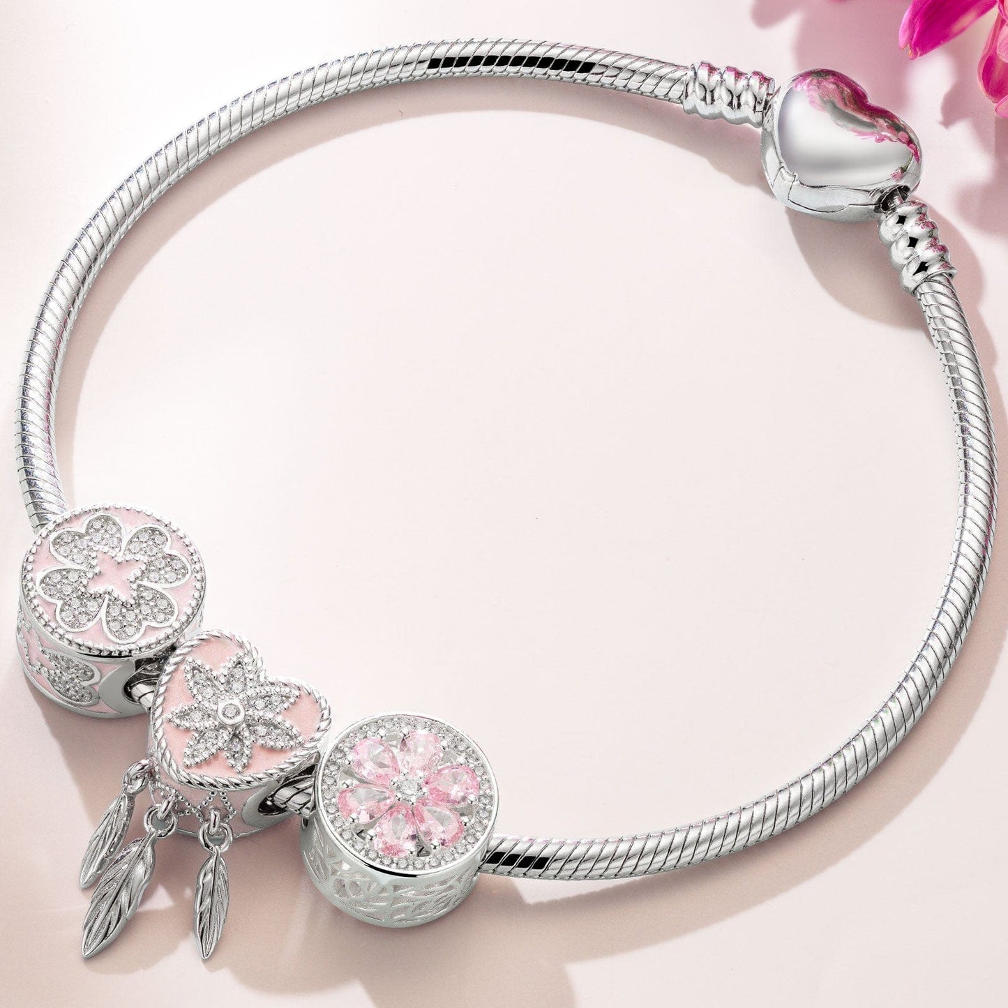 Sterling Silver Girl In Her Prime Charms Bracelet Set With Enamel In White Gold Plated