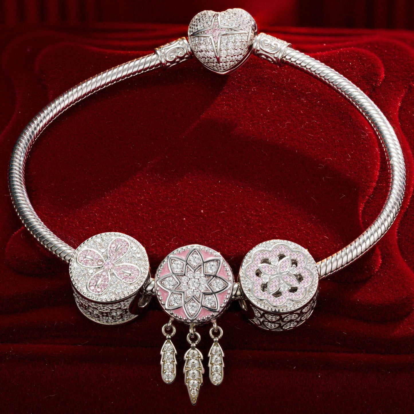 Sterling Silver Lucky Girl Charms Bracelet Set With Enamel In White Gold Plated