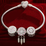 Sterling Silver Lucky Girl Charms Bracelet Set With Enamel In White Gold Plated (Includes bracelet and all charms shown)