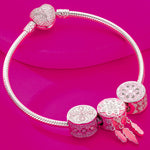 Sterling Silver Lucky Girl Charms Bracelet Set With Enamel In White Gold Plated