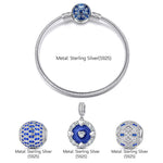 Sterling Silver Ocean Ripple Charms Bracelet Set With Enamel In White Gold Plated (Includes bracelet and all charms shown)