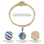 Sterling Silver Blue Ocean Waves Charms Bracelet Set With Enamel In 14K Gold Plated