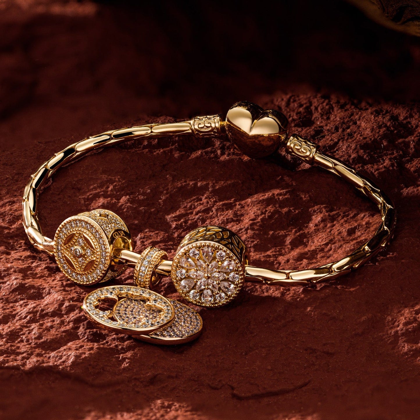 Sterling Silver Tango Charms Bracelet Set In 14K Gold Plated (Includes bracelet and all charms shown)