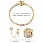 Sterling Silver Magic of Love Charms Bracelet Set In 14K Gold Plated