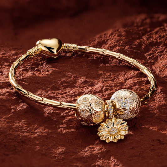 gona- Sterling Silver Versailles in Autumn Charms Bracelet Set In 14K Gold Plated (Includes bracelet and all charms shown)
