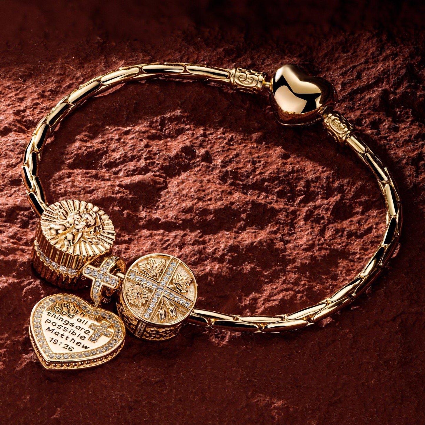 Sterling Silver All Year Round Charms Bracelet Set In 14K Gold Plated (Includes bracelet and all charms shown)