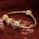 Sterling Silver Golden Good Fortune Charms Bracelet Set With Enamel In 14K Gold Plated (Includes bracelet and all charms shown)