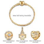 Sterling Silver Lucky Clover Charms Bracelet Set In 14K Gold Plated (Includes bracelet and all charms shown)
