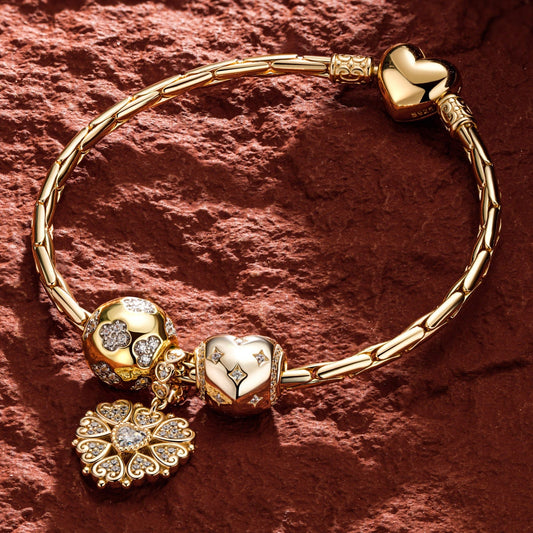 gona- Sterling Silver Love At First Sight Charms Bracelet Set In 14K Gold Plated (Includes bracelet and all charms shown)