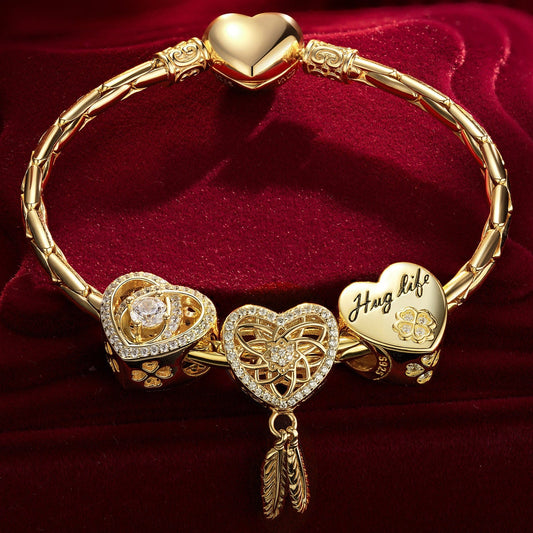 gona- Sterling Silver The Lucky Rose Charms Bracelet Set In 14K Gold Plated (Includes bracelet and all charms shown)