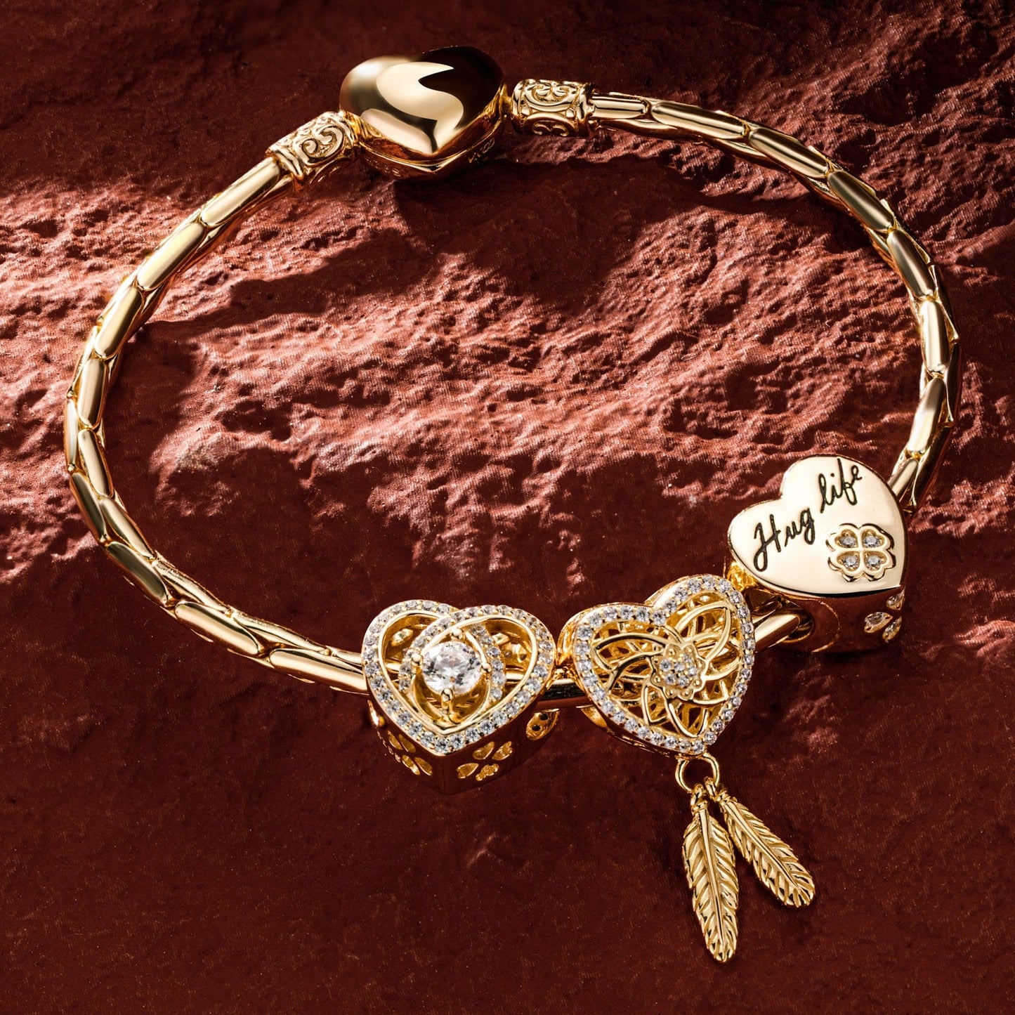 Sterling Silver The Lucky Rose Charms Bracelet Set In 14K Gold Plated (Includes bracelet and all charms shown)