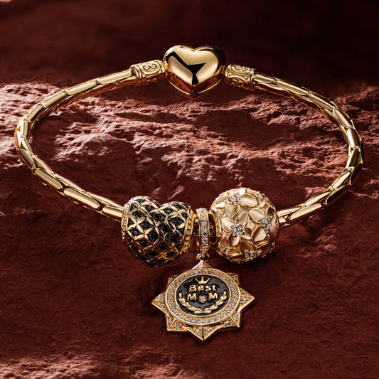 gon- Sterling Silver Bloom Charms Bracelet Set With Enamel In 14K Gold Plated