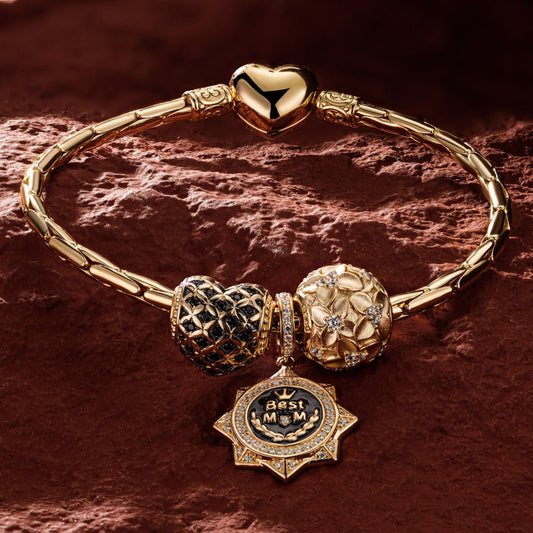 gona- Sterling Silver Bloom Charms Bracelet Set With Enamel In 14K Gold Plated (Includes bracelet and all charms shown)