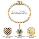 Sterling Silver Bloom Charms Bracelet Set With Enamel In 14K Gold Plated (Includes bracelet and all charms shown)