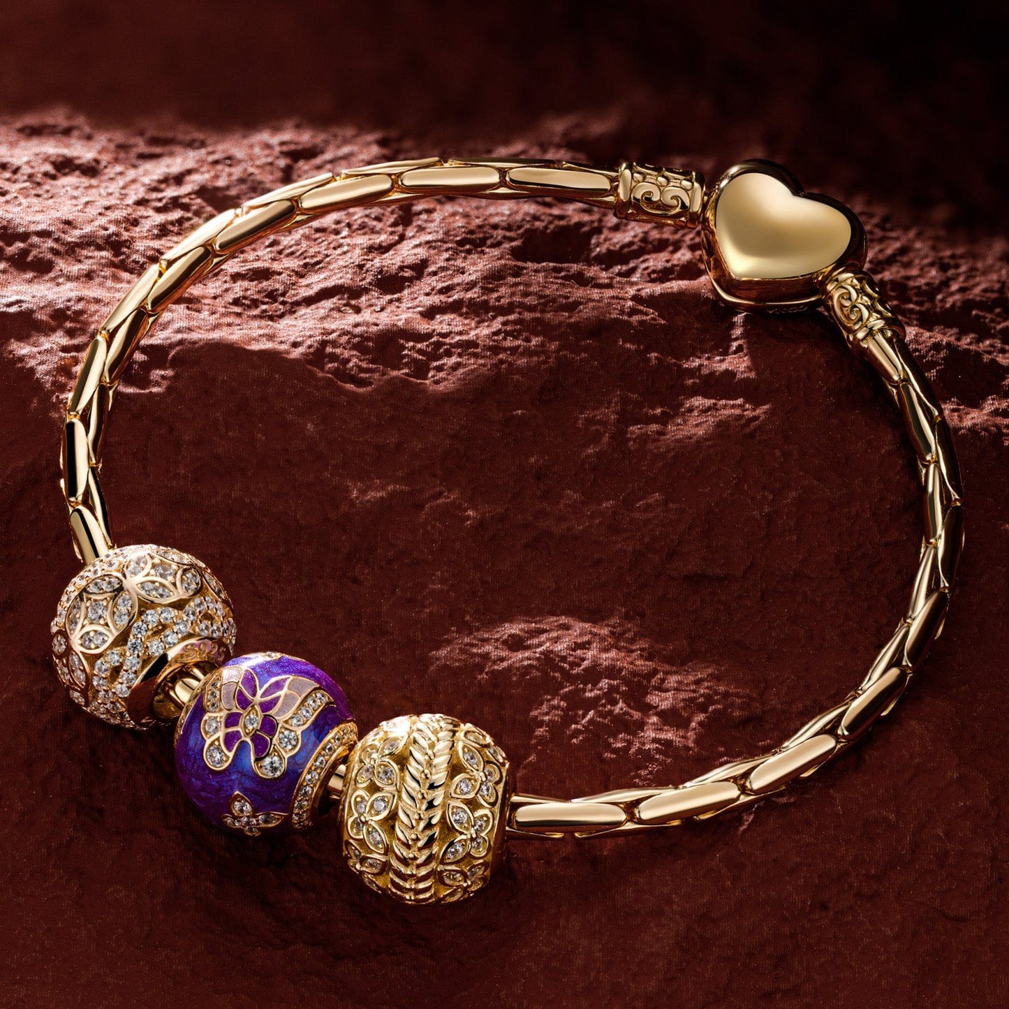 Sterling Silver Dancing In The Dusk Charms Bracelet Set With Enamel In 14K Gold Plated (Includes bracelet and all charms shown)