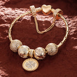 Sterling Silver Autumn Impressions Charms Bracelet Set In 14K Gold Plated