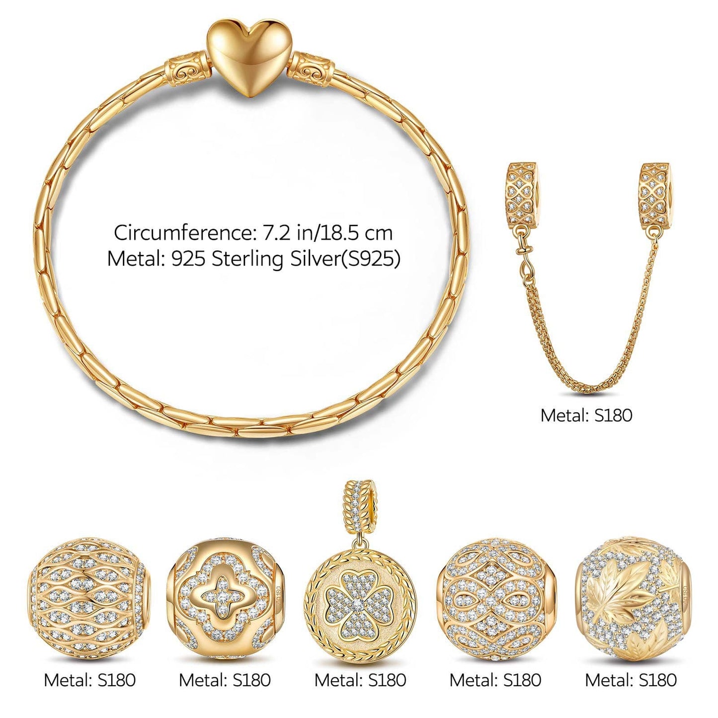 [💥As @svetlana_rusan's Pick] Sterling Silver Autumn Impressions Charms Bracelet Set In 14K Gold Plated (Includes bracelet and all charms shown)