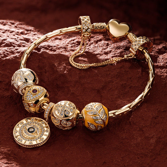 gona- Sterling Silver Harvest Charms Bracelet Set With Enamel In 14K Gold Plated (Includes bracelet and all charms shown)