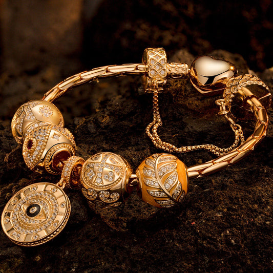 gon- Sterling Silver Harvest Charms Bracelet Set With Enamel In 14K Gold Plated