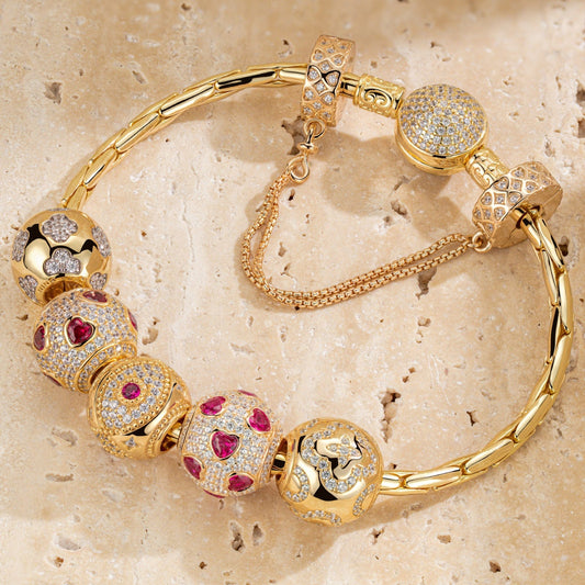 gon- Sterling Silver Romantic House Charms Bracelet Set In 14K Gold Plated