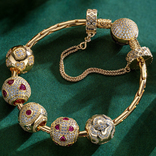 gona- Sterling Silver Romantic House Charms Bracelet Set In 14K Gold Plated (Includes bracelet and all charms shown)