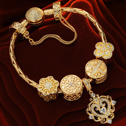 gon- Sterling Silver The Queen's Garden Charms Bracelet Set In 14K Gold Plated