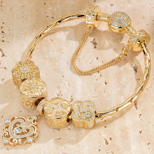 gon- Sterling Silver The Queen's Garden Charms Bracelet Set In 14K Gold Plated