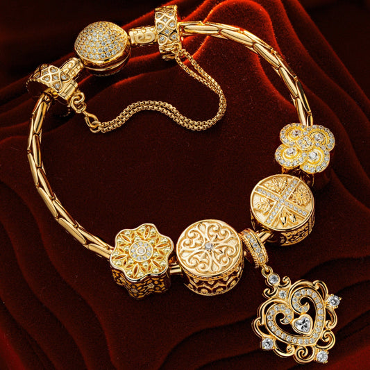 gona- Sterling Silver The Queen's Garden Charms Bracelet Set In 14K Gold Plated (Includes bracelet and all charms shown)