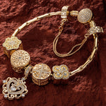 Sterling Silver The Queen's Garden Charms Bracelet Set In 14K Gold Plated (Includes bracelet and all charms shown)