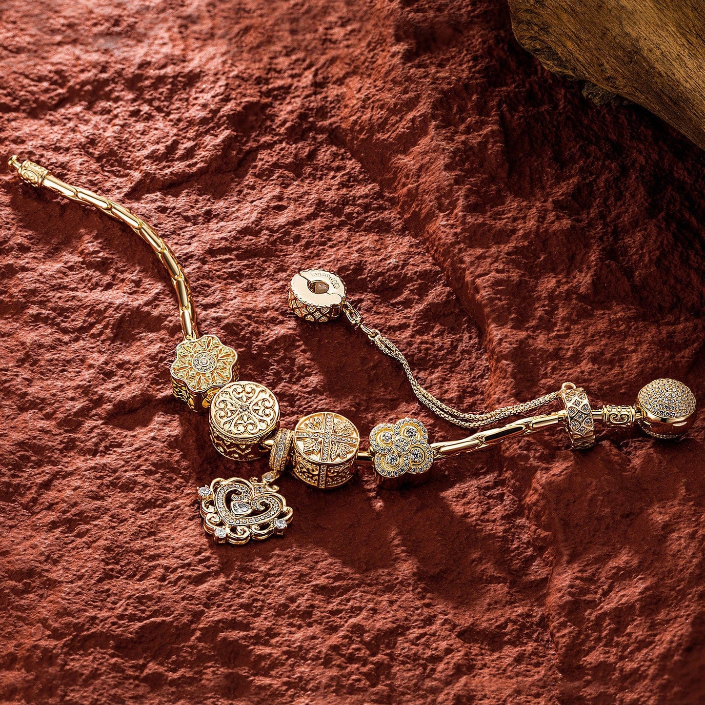 Sterling Silver The Queen's Garden Charms Bracelet Set In 14K Gold Plated (Includes bracelet and all charms shown)