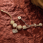 Sterling Silver The Queen's Garden Charms Bracelet Set In 14K Gold Plated (Includes bracelet and all charms shown)