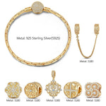 Sterling Silver The Queen's Garden Charms Bracelet Set In 14K Gold Plated (Includes bracelet and all charms shown)