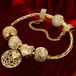 Sterling Silver Sweet Love Charms Bracelet Set In 14K Gold Plated