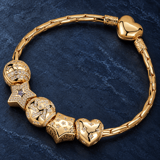 gona- Sterling Silver The Stars Of Versailles Charms Bracelet Set In 14K Gold Plated (Includes bracelet and all charms shown)