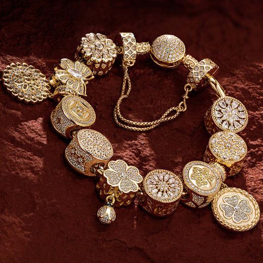 gona- Sterling Silver The Garden Adventure Charms Bracelet Set With Enamel In 14K Gold Plated (Includes bracelet and all charms shown)