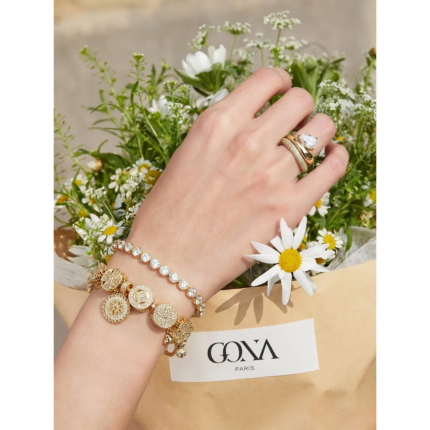 Sterling Silver The Garden Adventure Charms Bracelet Set With Enamel In 14K Gold Plated (Includes bracelet and all charms shown)