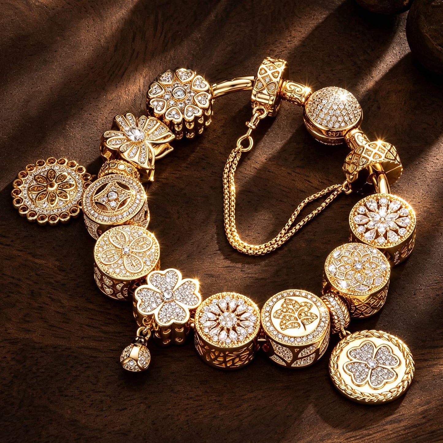 Sterling Silver The Garden Adventure Charms Bracelet Set With Enamel In 14K Gold Plated (Includes bracelet and all charms shown)