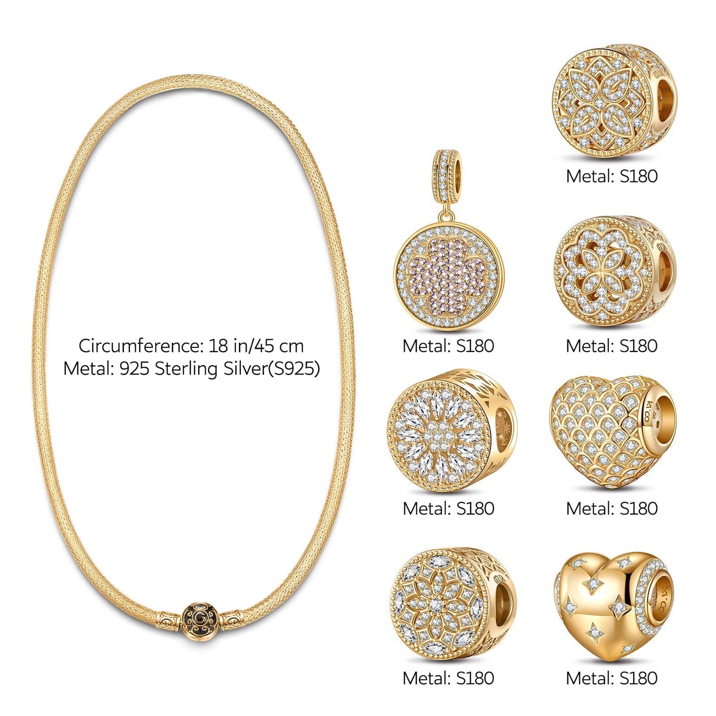 Sterling Silver Crystal Loves Necklace Set With Enamel In 14K Gold Plated