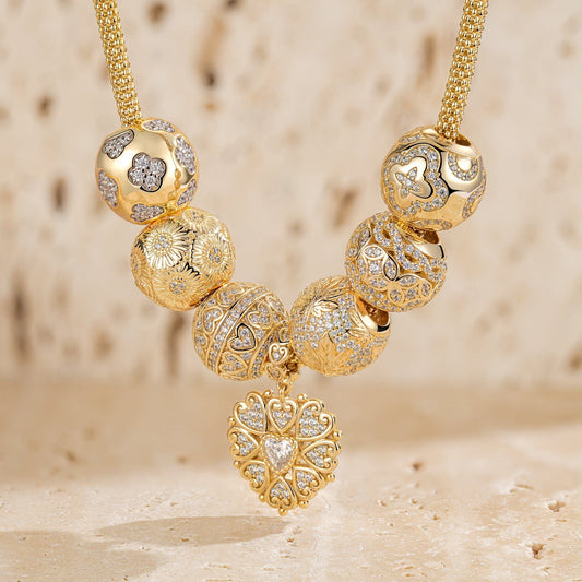 gon- Sterling Silver Autumn Garden Necklace Set With Enamel In 14K Gold Plated