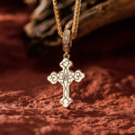 Sterling Silver Cross Of Faith Necklace Set In 14K Gold Plated