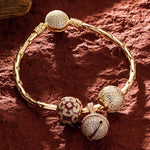 Sterling Silver Lively Ball Charms Bracelet Set With Enamel In 14K Gold Plated (Includes bracelet and all charms shown)