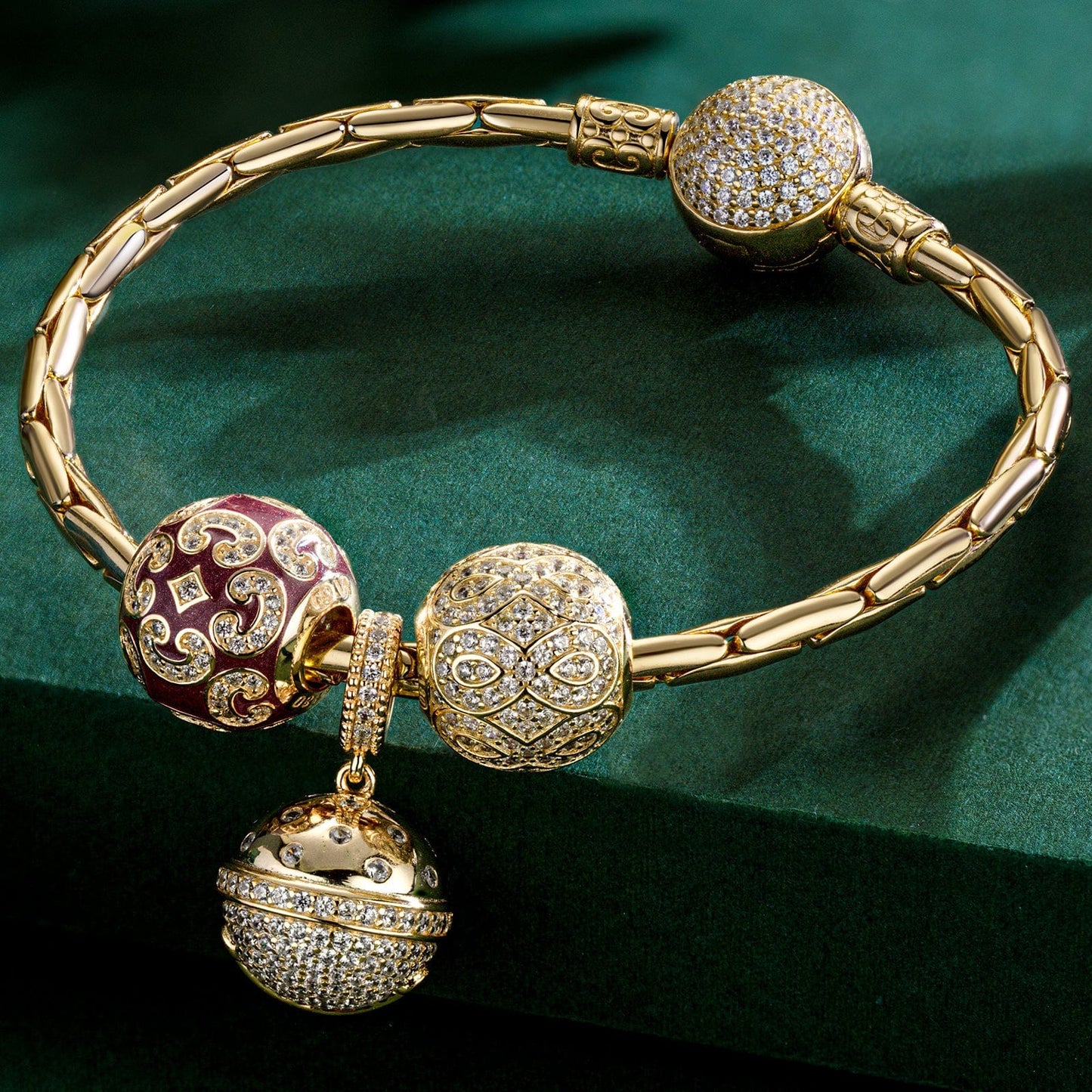 Sterling Silver Lively Ball Charms Bracelet Set With Enamel In 14K Gold Plated