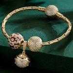 Sterling Silver Lively Ball Charms Bracelet Set With Enamel In 14K Gold Plated (Includes bracelet and all charms shown)