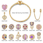 Sterling Silver Fascinating Journey Charms Bracelet Set With Enamel In 14K Gold Plated (Includes bracelet and all charms shown)