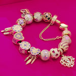 Sterling Silver Fascinating Journey Charms Bracelet Set With Enamel In 14K Gold Plated